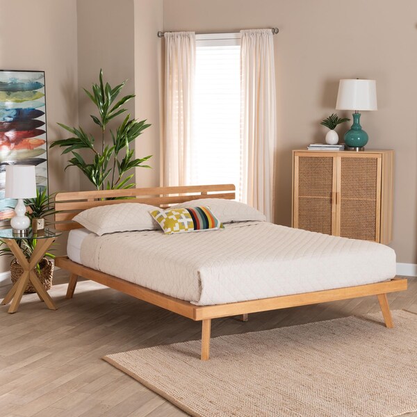 Baxton Studio Joaquin Modern Japandi Rustic Brown Finished Wood Queen Size Platform Bed - 235-13241-ZORO