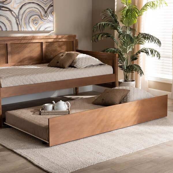 Baxton Studio Toveli Ash Walnut Finished Twin Size Trundle Bed - 159-10648