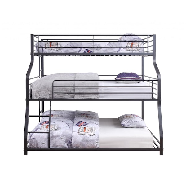 Homeroots 62 x 83 x 74 in. TwinFull & Queen Gunmetal Metal Triple Bunk Bed - 347194