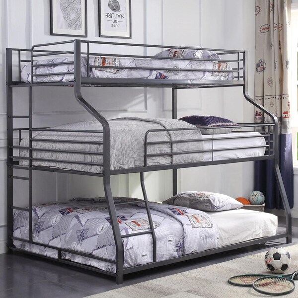 Homeroots 62 x 83 x 74 in. TwinFull & Queen Gunmetal Metal Triple Bunk Bed - 347194