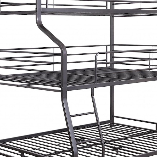 Homeroots 62 x 83 x 74 in. TwinFull & Queen Gunmetal Metal Triple Bunk Bed - 347194