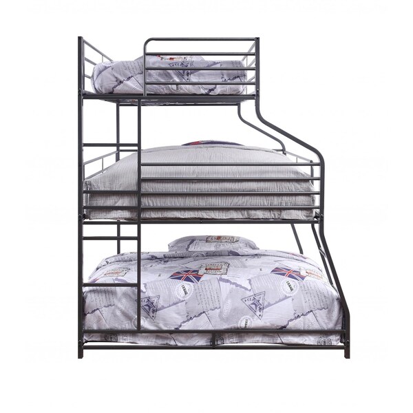 Homeroots 62 x 83 x 74 in. TwinFull & Queen Gunmetal Metal Triple Bunk Bed - 347194