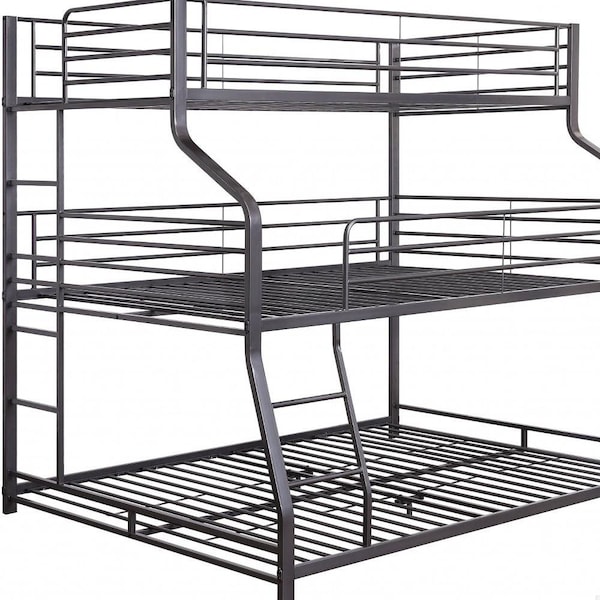 Homeroots 62 x 83 x 74 in. TwinFull & Queen Gunmetal Metal Triple Bunk Bed - 347194