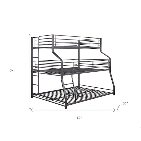Homeroots 62 x 83 x 74 in. TwinFull & Queen Gunmetal Metal Triple Bunk Bed - 347194