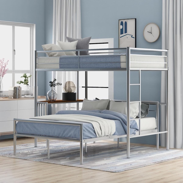Homeroots Silver Over Full Size Metal Bunk Bed with Desk - Twin Size - 403900