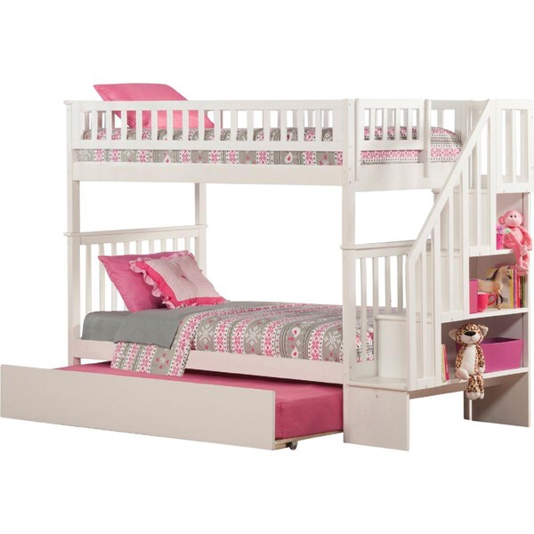 Atlantic Furniture Woodland Staircase Bunk Bed With Urban Lifestyle Trundle, White - AB56652