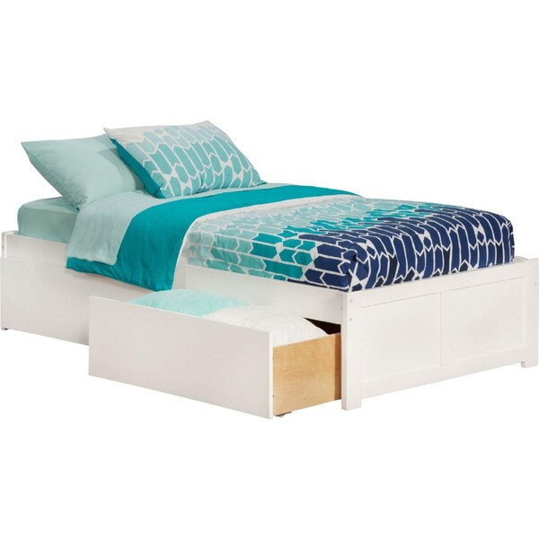 Atlantic Furniture Concord Flat Panel Foot Board with Urban Bed Drawers, White - Twin Extra Large - AR8012112