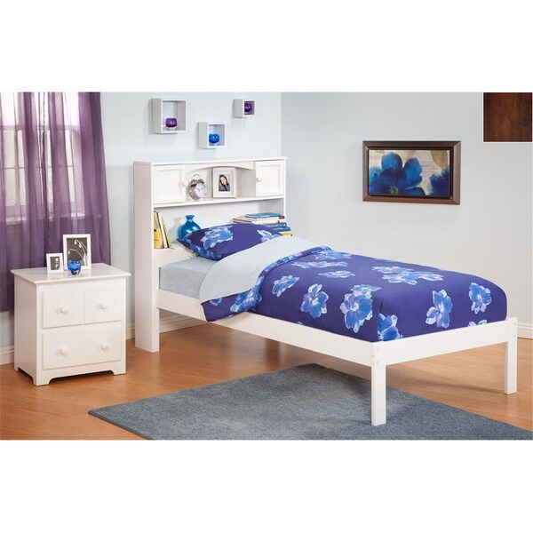Atlantic Furniture Newport Bookcase Bed Full Size with an Open Foot Rail in an Antique Walnut Finish - AR8531004