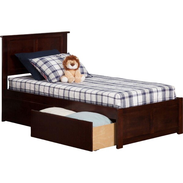 Atlantic Furniture Madison Flat Panel Foot Board with Urban Bed Drawers, Antique Walnut - Twin Extra Large - AR8612114