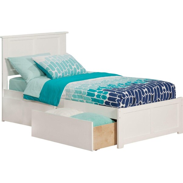 Atlantic Furniture Madison Flat Panel Foot Board with Urban Bed Drawers, White - Twin Extra Large - AR8612112