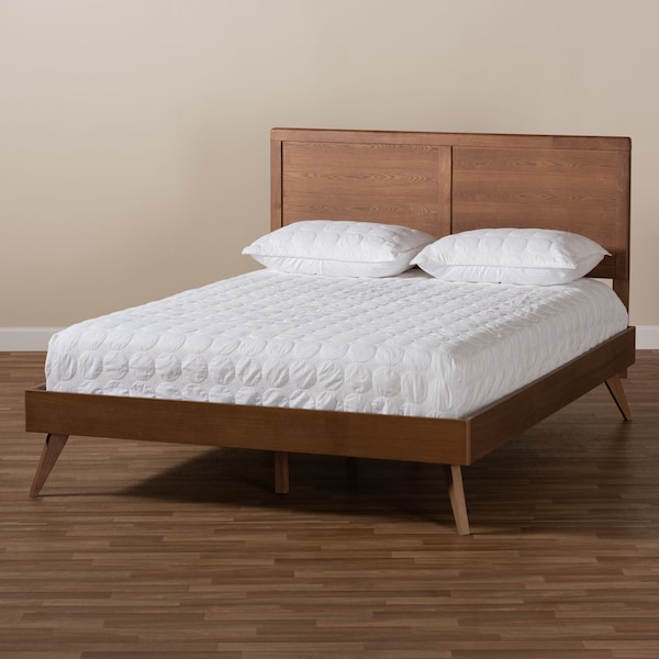 Baxton Studio Zenon Mid-Century Walnut Brown Finished Wood King Size Platform Bed - 156-9409-9421