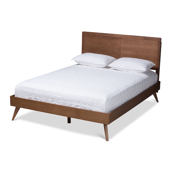 Baxton Studio Zenon Mid-Century Walnut Brown Finished Wood King Size Platform Bed - 156-9409-9421