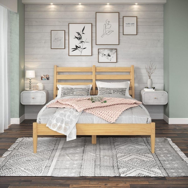 Ecoflex Furniture Mid-Century Slat Bed, Scandinavian Oak - Queen Size - MD1510
