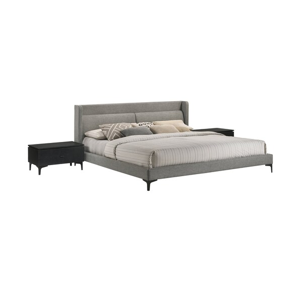 Armen Living Legend 3 Piece Gray Fabric King Platform Bed and Nightstands Bedroom Set - SETLEBDCHKG3A