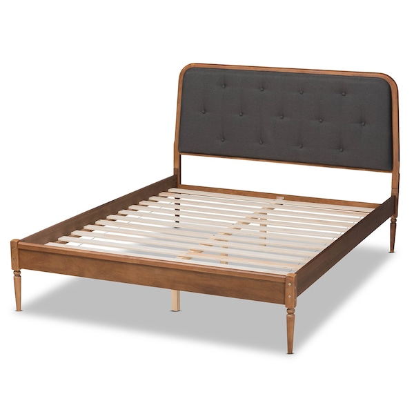 Baxton Studio Diantha Traditional Dark Grey Fabric Upholstered and Walnut Brown Finished Wood Platform Bed-King - 192-11494-ZORO