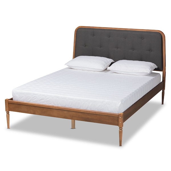 Baxton Studio Diantha Traditional Dark Grey Fabric Upholstered and Walnut Brown Finished Wood Platform Bed-King - 192-11494-ZORO