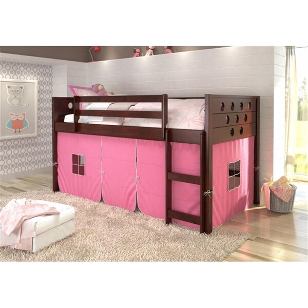 Fixturesfirst PD-780ATCP-P Twin Size Circles Low Pink Tent Loft in Dark Cappuccino - FI469508
