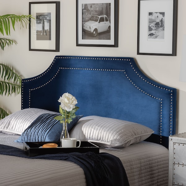 Baxton Studio Avignon Royal Blue Velvet Upholstered Queen Size Headboard - 155-9329