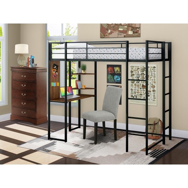 East West Furniture Buckland Twin Size Loft Bed - Powder Coating Black - BUTLBLK