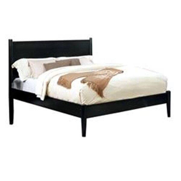Benjara Mid Century Modern Wood Bed with Round Tapered Legs, Black - Queen Size - BM217704