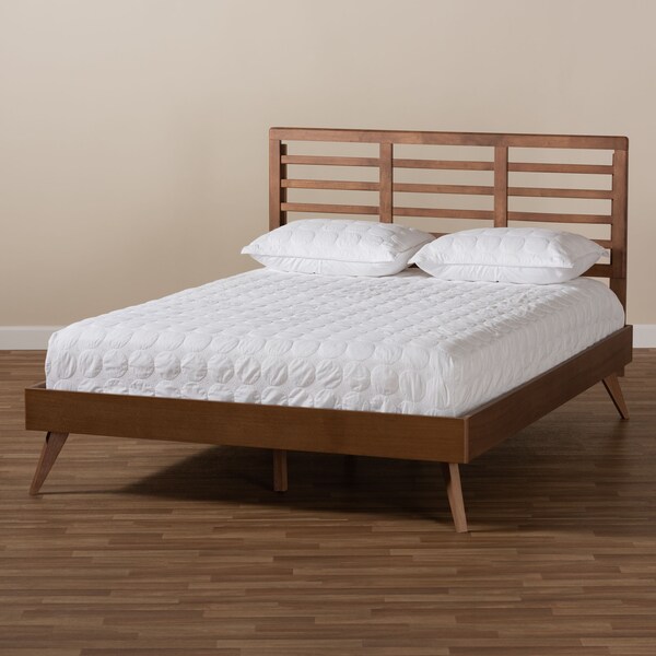 Baxton Studio Calisto Mid-Century Walnut Brown Finished Wood Queen Size Platform Bed - 156-9408-9423