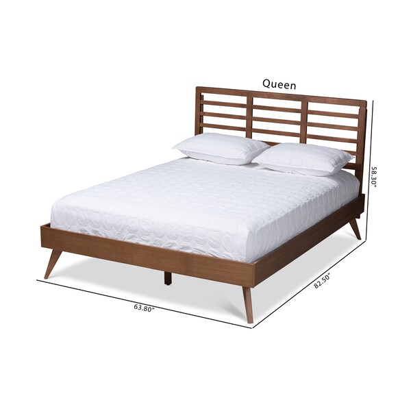 Baxton Studio Calisto Mid-Century Walnut Brown Finished Wood Queen Size Platform Bed - 156-9408-9423