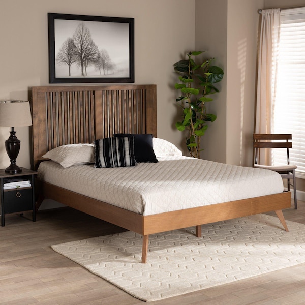 Baxton Studio Takeo Mid-Century Modern Transitional Ash Walnut Finished Wood King Size Platform Bed - 180-11153-9409-ZORO