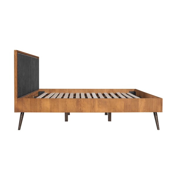 Armen Living Coco Rustic Oak Wood Upholstered Faux Leather Queen Platform Bed - LCCOBDBALQN