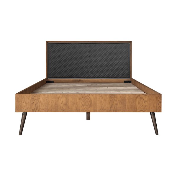 Armen Living Coco Rustic Oak Wood Upholstered Faux Leather Queen Platform Bed - LCCOBDBALQN