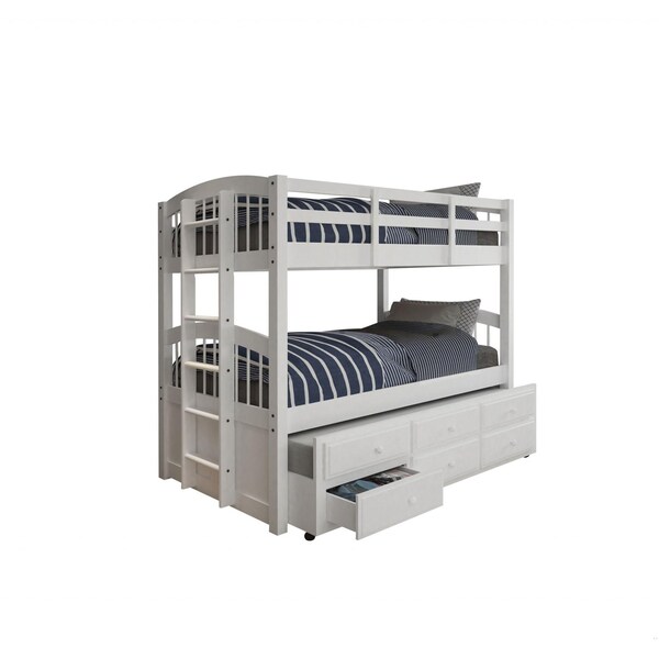 Homeroots 80 x 42 x 70 in. White Twin Bunk Bed & Trundle with 3 Drawers - 332368