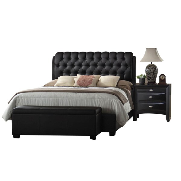 Homeroots 50 x 85 x 63 in. Ireland II Queen Size Bed Black PU - 285218