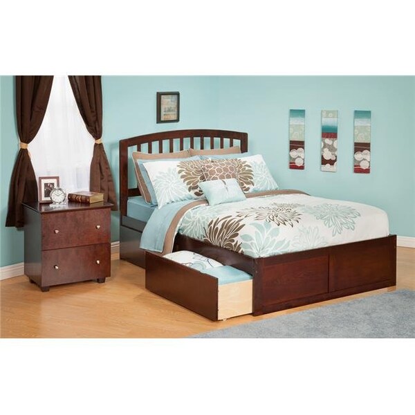 Atlantic Furniture Atlantic Furniture AR8822114 Richmond Twin Bed with Flat Panel Footboard and Urban Bed Drawers in an Antique Walnut Finish - AR8822114