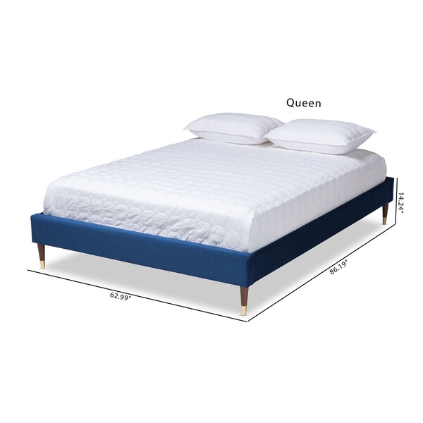 Baxton Studio Volden Blue Velvet Upholstered Queen Size Wood Platform Bed Frame - 155-9466