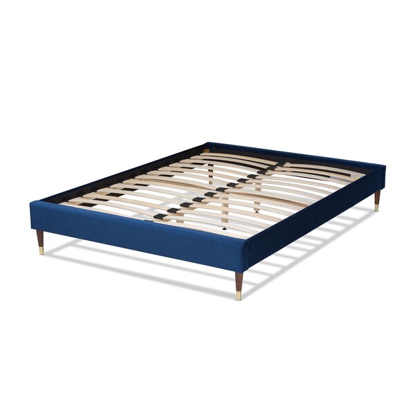 Baxton Studio Volden Blue Velvet Upholstered Queen Size Wood Platform Bed Frame - 155-9466