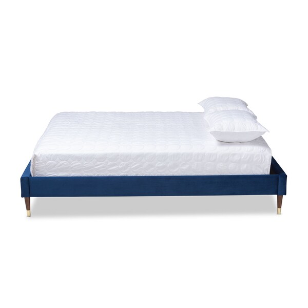 Baxton Studio Volden Blue Velvet Upholstered Queen Size Wood Platform Bed Frame - 155-9466