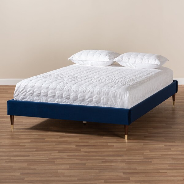 Baxton Studio Volden Blue Velvet Upholstered Queen Size Wood Platform Bed Frame - 155-9466