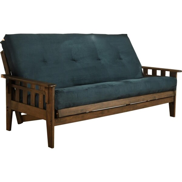 Kodiak Tucson Rustic Walnut Futon Frame with Suede Navy Mattress - Full Size - KFTSRWSNAVYLF6MD3
