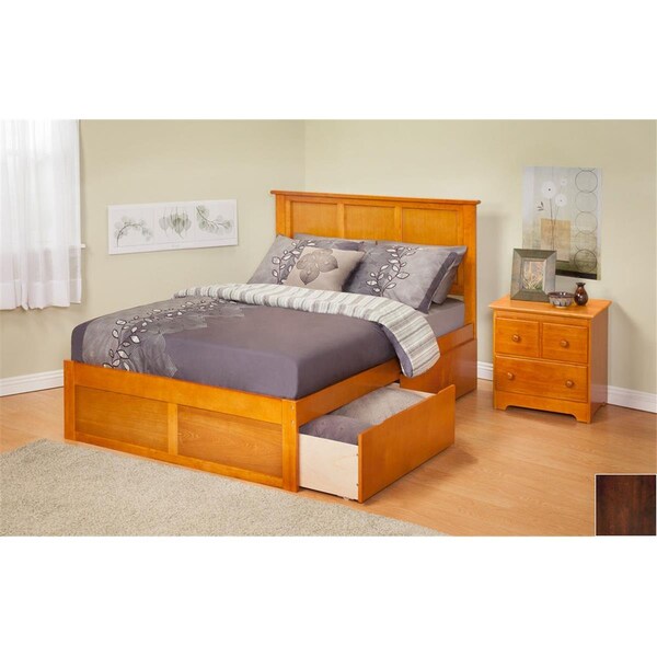 Atlantic Furniture Madison Twin Bed with Flat Panel Footboard and Urban Bed Drawers in an Antique Walnut Finish - AR8622114