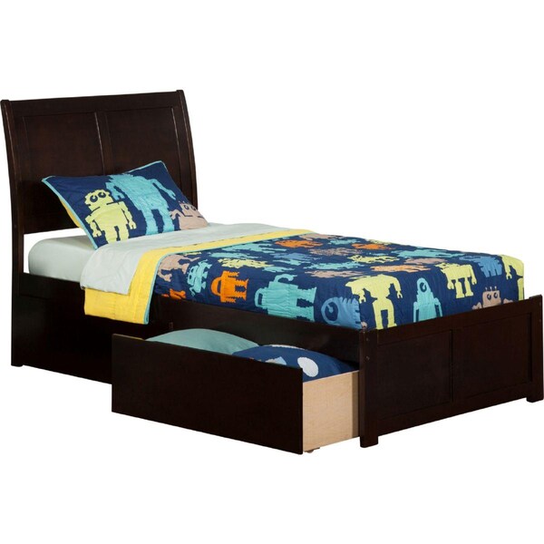 Atlantic Furniture Portland Flat Panel Foot Board with Urban Bed Drawers, Espresso - Twin Extra Large - AR8912111
