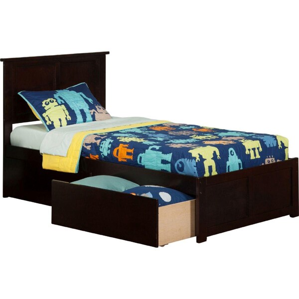 Atlantic Furniture Madison Flat Panel Foot Board with Urban Bed Drawers, Espresso - Twin Extra Large - AR8612111