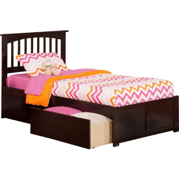 Atlantic Furniture Mission Flat Panel Foot Board with Urban Bed Drawers, Espresso - Twin Extra Large - AR8712111