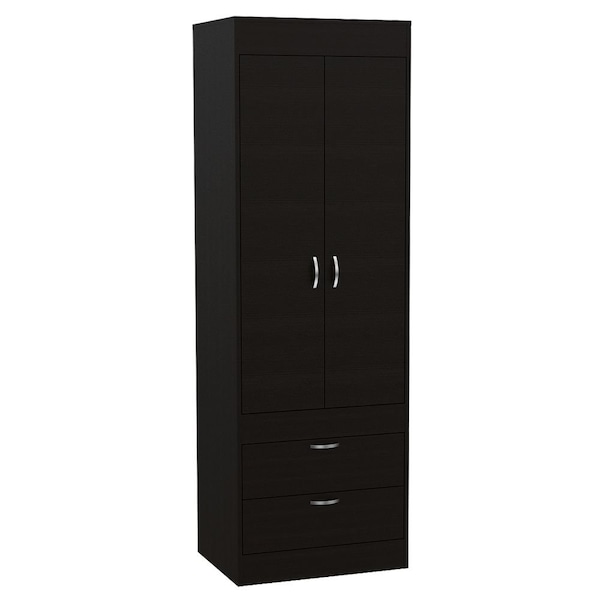 Tuhome Lisboa Armoire, Rod, Double Door, Two Drawers, Metal Handles, Black - CLW4756