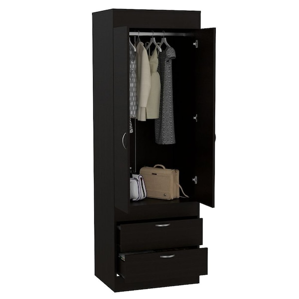 Tuhome Lisboa Armoire, Rod, Double Door, Two Drawers, Metal Handles, Black - CLW4756