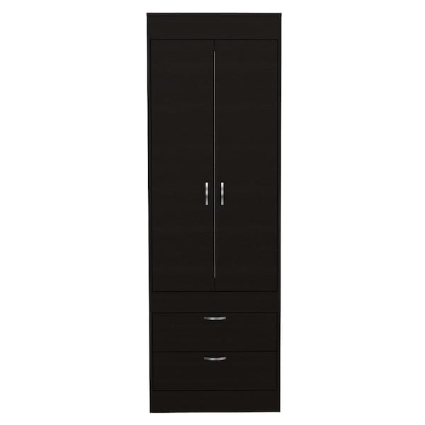 Tuhome Lisboa Armoire, Rod, Double Door, Two Drawers, Metal Handles, Black - CLW4756