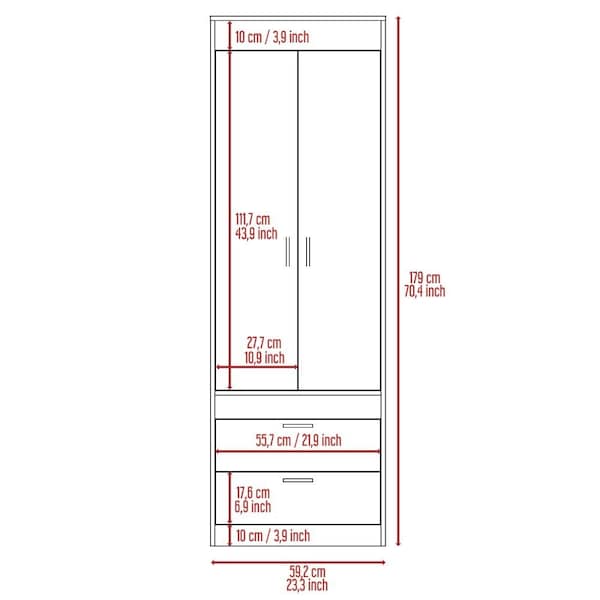 Tuhome Lisboa Armoire, Rod, Double Door, Two Drawers, Metal Handles, Black - CLW4756