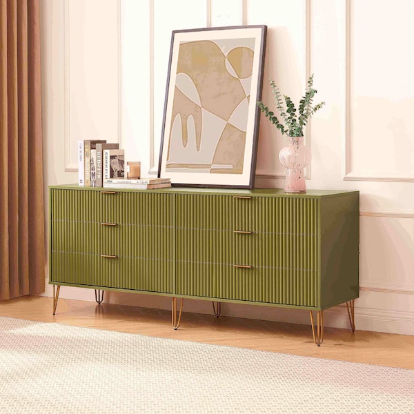 Manhattan Comfort DUMBO 6-Drawer Double Low Dresser in Olive Green - DR003-OG