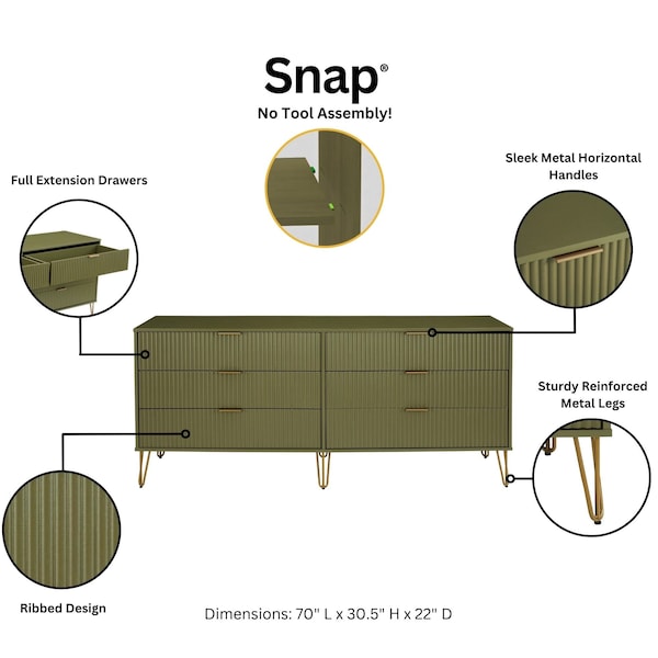 Manhattan Comfort DUMBO 6-Drawer Double Low Dresser in Olive Green - DR003-OG
