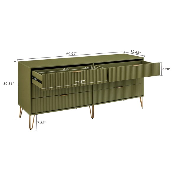 Manhattan Comfort DUMBO 6-Drawer Double Low Dresser in Olive Green - DR003-OG
