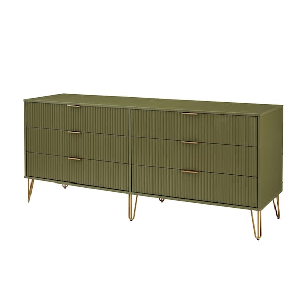 Manhattan Comfort DUMBO 6-Drawer Double Low Dresser in Olive Green - DR003-OG