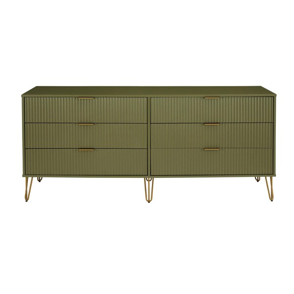 Manhattan Comfort DUMBO 6-Drawer Double Low Dresser in Olive Green - DR003-OG